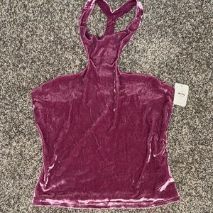 Free People Velvet Halter Tank in Deep Pink